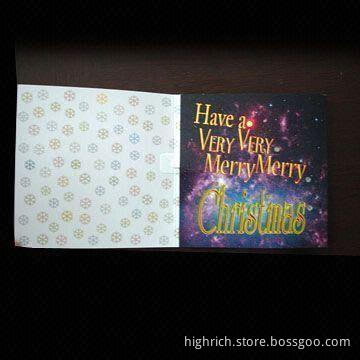 Greeting Card with Flashing LED, Made of 250g White Paper, Available in Various Designs and Colors